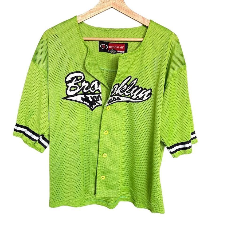 Y2K Brooklyn XL Vintage Lime Green Jersey Short Sleeve Casual Top
